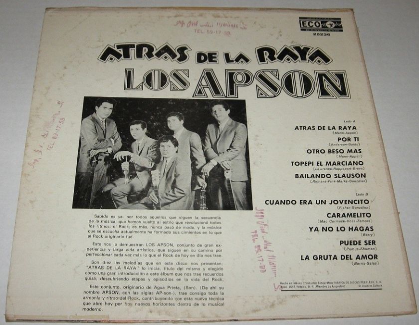 LOS APSON   ATRAS DE LA RAYA   MEXICAN garage LP  