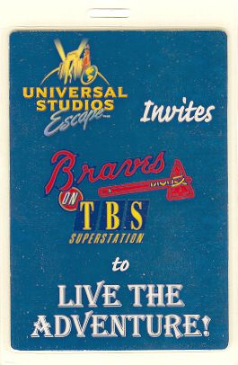 ATLANTA BRAVES 1999 LAMINATED WTBS PASS  