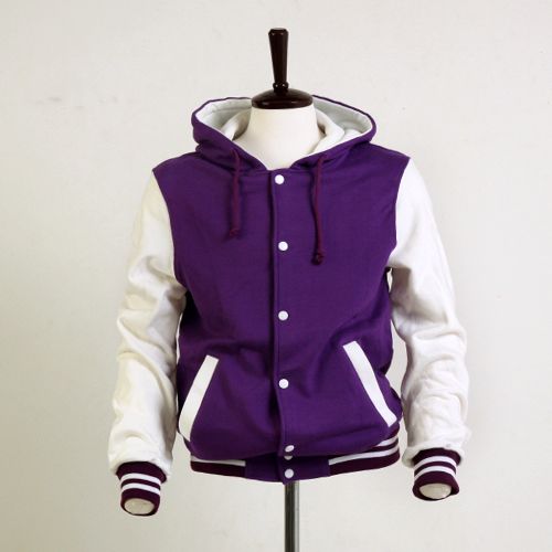 Hoodie Varsity Letterman College Baseball Jacket PURPLE  