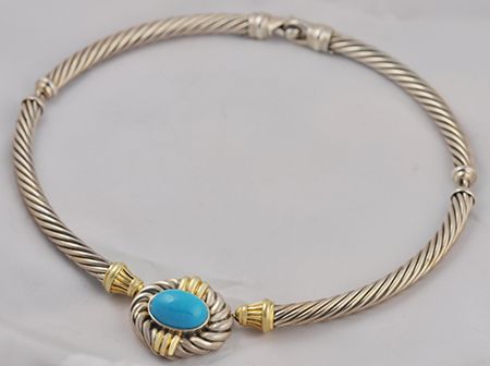 Vintage David Yurman Turquoise SS 14k Cable Necklace  