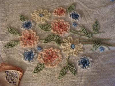   NEEDLE TUFT FLORAL CHENILLE SUMMER BEDSPREAD PEACH 100x100  