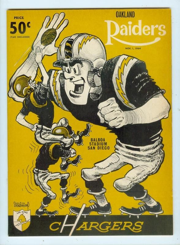 1964 AFL PROGRAM CHARGERS vs. RAIDERS, 11/1/64, NICE  