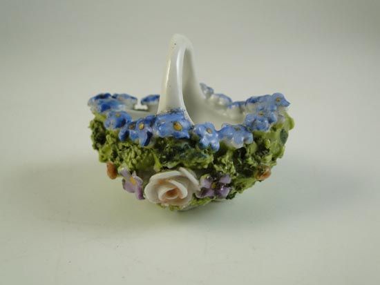 Antique German Porcelain Elfinware Basket Miniature Planter Figurine 