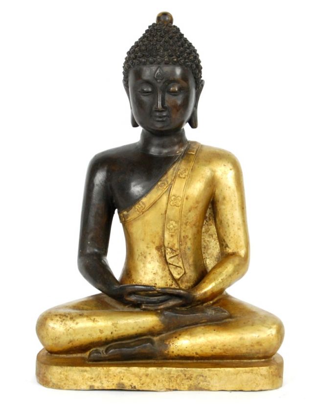 GILDED BRONZE THAI BUDDHA STATUE Asian Deity Gift 16  
