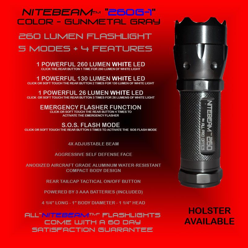 NITEBEAM 260G1 260 lum 5 modes batt incl brighter than NEBO 5557 