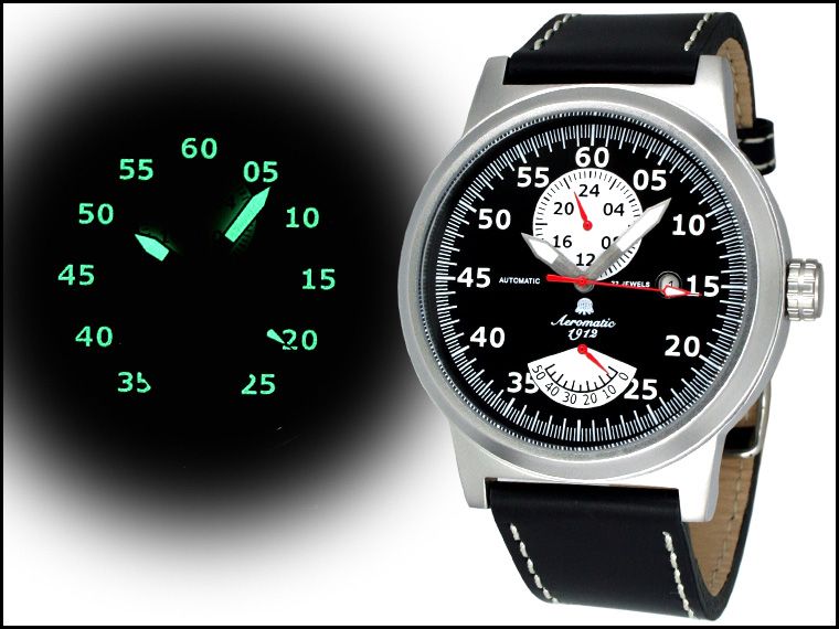 German Legende RETRO PILOT 24H+Powerreserve Autom A1358  