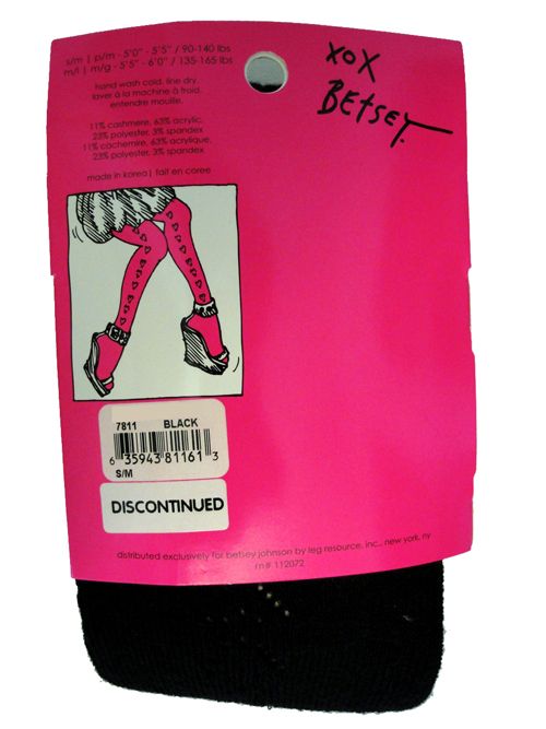 NEW Betsey Johnson MMM Cashmere Tights Hearts Bows Black S/M WARM 