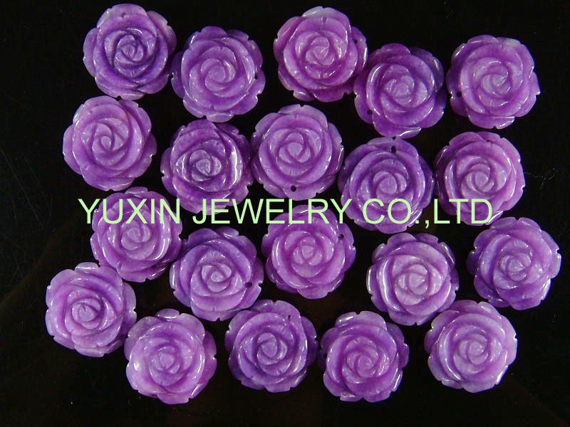 Purple dyed jade carved rose flower bead pendant YNA208  