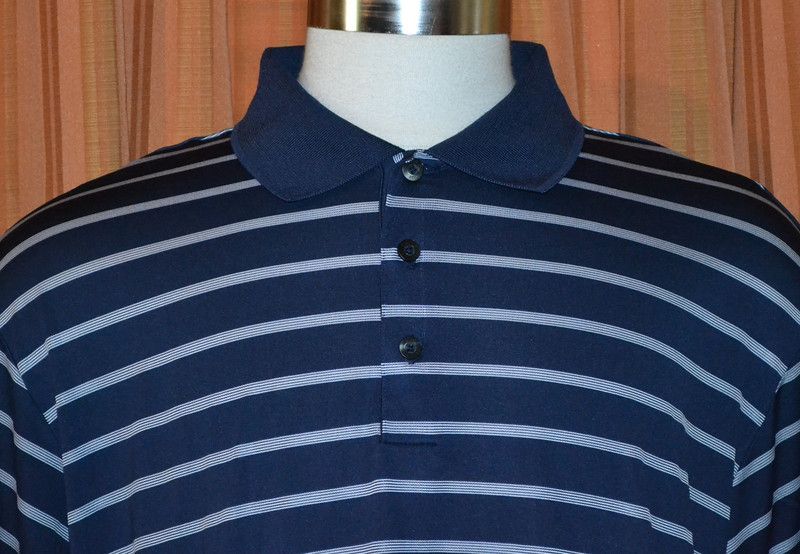   CLIMACOOL SHORT SLEEVE NAVY BLUE WHITE GOLF POLO STRIPE SHIRT MENS 2XL