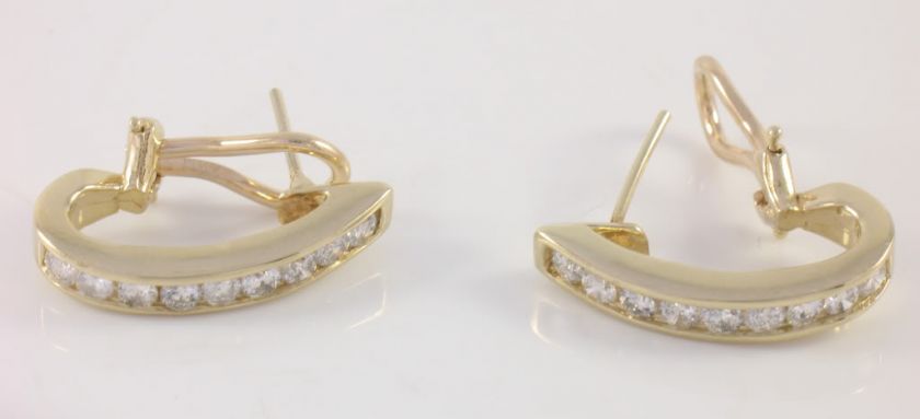 14k Solid Gold Channel Diamond Cuff Huggie Earrings WOW  