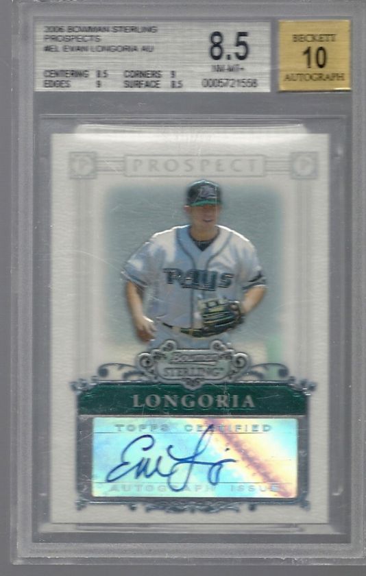 RARE 2006 FIRST YEAR BOWMAN STERLING EVAN LONGORIA RC AUTO BGS 8.5/10 