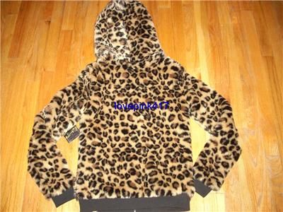 NWT VICTORIAS SECRET PINK FASHION SHOW Leopard Faux Fur Hoodie Coat 