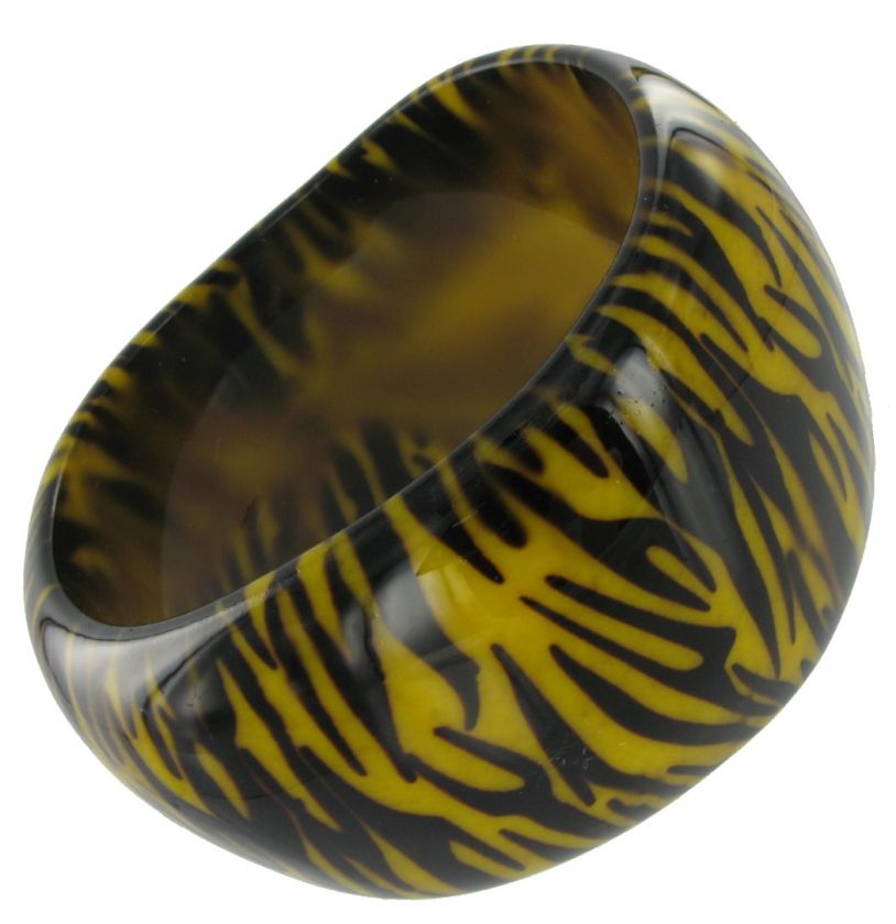 Lucite Yellow Animal Print Zebra CHUNKY Bangle Bracelet  