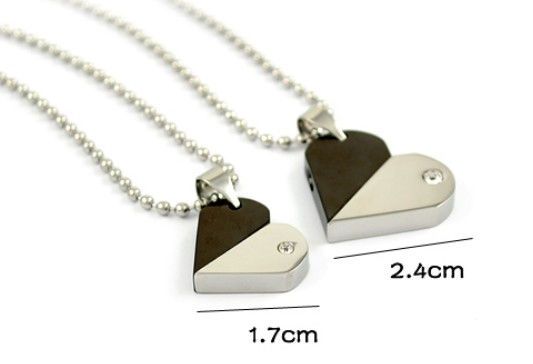 heart couple stainless steel necklace pendant W chain  