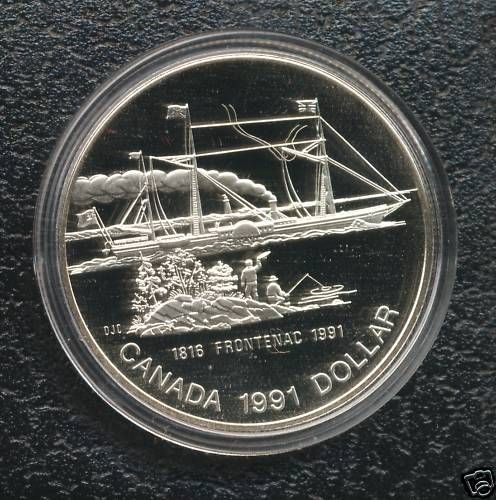 1991 Canadian Cased Silver Dollar SHIP CAMEO  