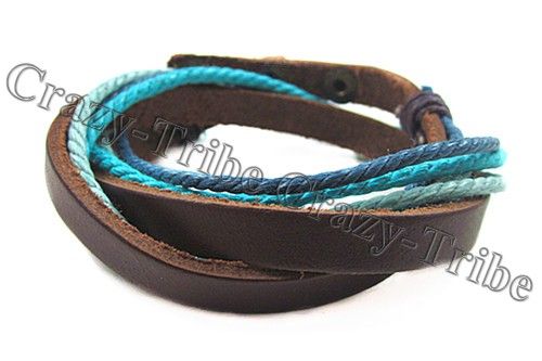 Men/Women Unisex Multi color rope weaving Genuine Leather Bracelet 317 