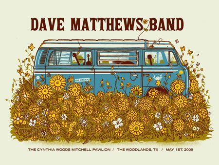 Dave Matthews Band Poster 2009 Woodlands Texas #/500  