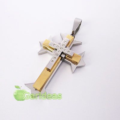   Steel Diamond Multi Gold Cross Chain Pendant Necklace ID3663  