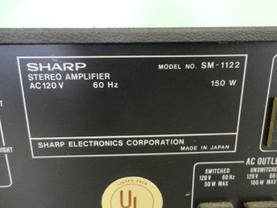 Sharp Stereo Amplifier Model SM 1122 AMP Receiver Used Condition 