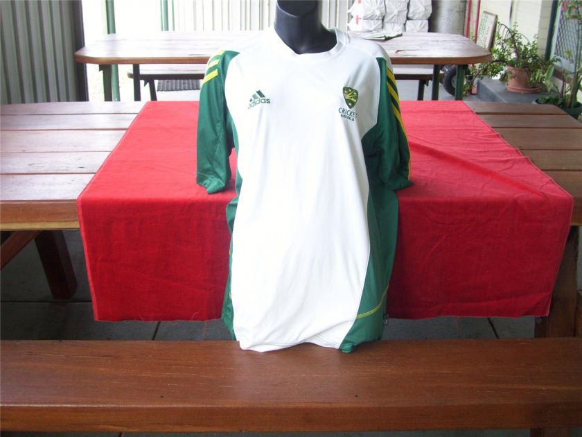 AUSTRALIA CRICKET ADIDAS GREEN WHITE SHIRT VGC  