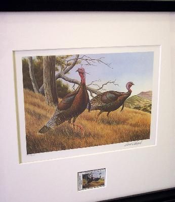 1ST. OF STATE CALIFORNIA TURKEY PRINT AND STAMP framed with stamp 