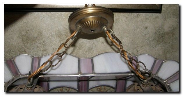 Vintage Lavendar Stained Glass Light Fixture Shade  