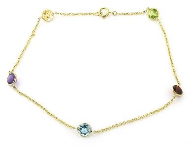 14K Yellow Gold Round Gemstones Bracelet 7 1/2 New  