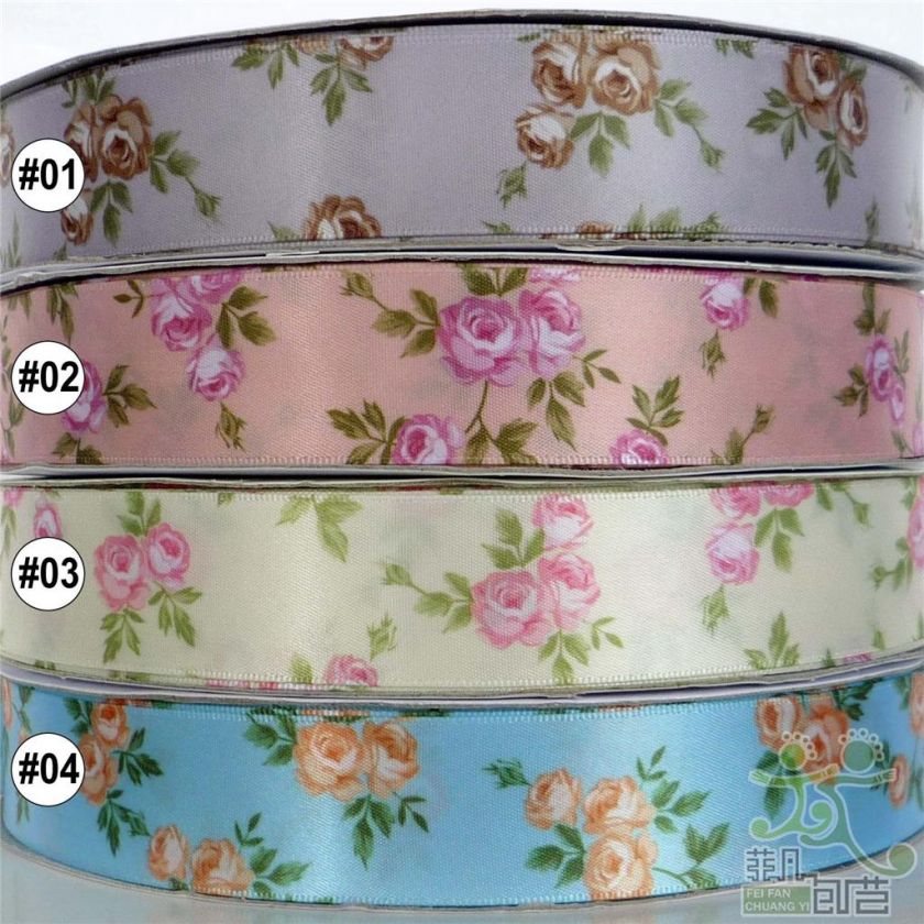 25mm mixed colors elegant flower satin RIBBON 5 yard  