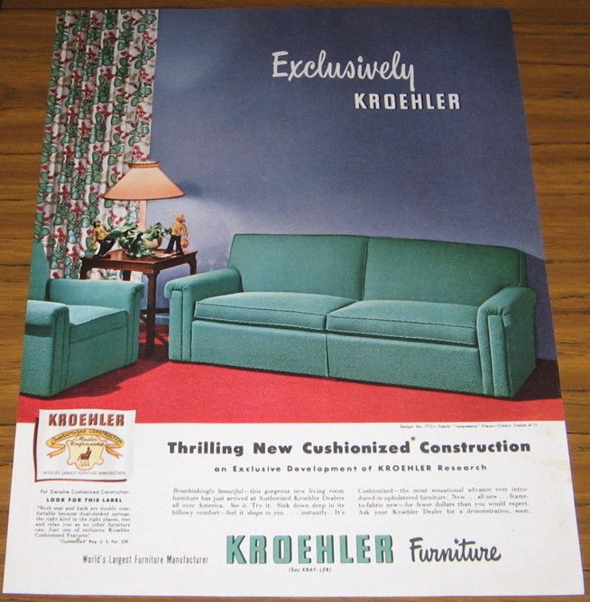 1947 AD~KROEHLER FURNITURE~SOFA & CHAIR  