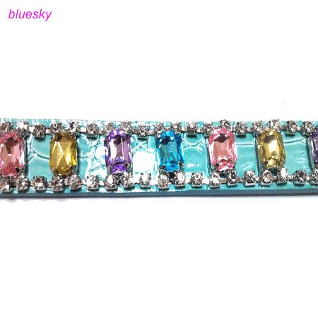 Blue Bling Dog Rhinestone Collar Pets PU Leather Collar Cat Puppy 