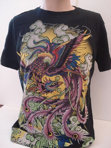 Ed Hardy By Christian Audigier Mens Black T Shirt Size Large L Short 