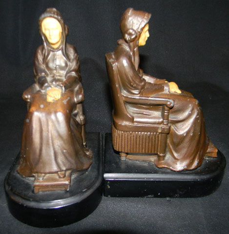 PR ANTIQUE 30s BRONZED METAL WHISTLERS MOTHER BOOKENDS  