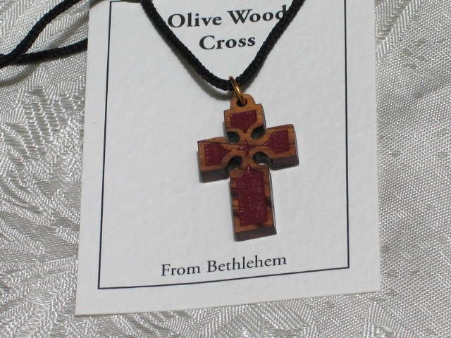 Olive Wood Cross Pendant Necklace Bethlehem Holy Land  