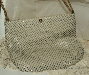 Vintage Retro WHITING & DAVIS White Mesh Handbag Purse  