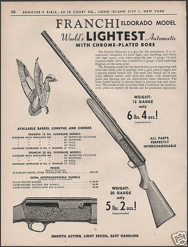 1962 FRANCHI Eldorado Model Automatic SHOTGUN AD  