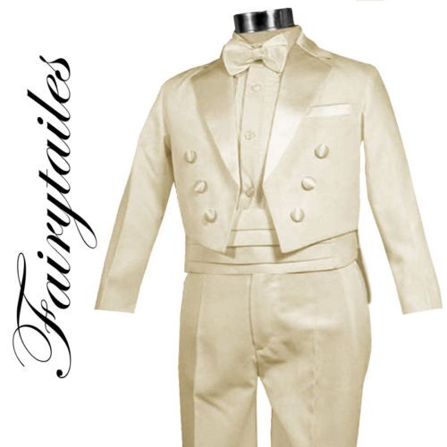 Ring Bearer Boys Tuxedo Tail Suit Tux Set Ivory Size 10  