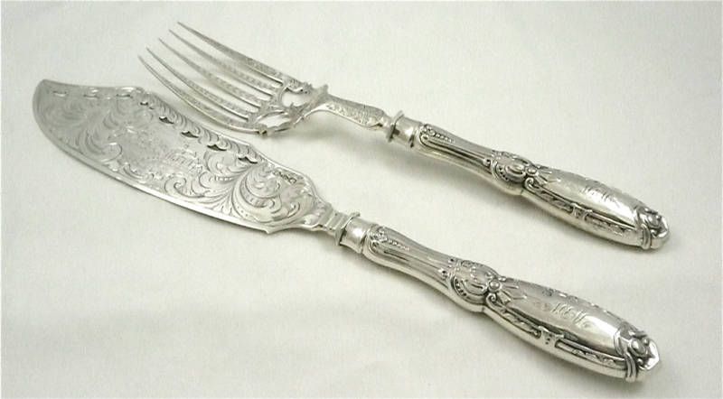 Antique Pre Civil War Coin Silver Fish Serving Set  