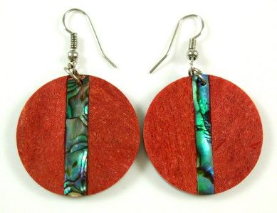 STUNNING PAUA ABALONE SHELL & RED CORAL earrings ;GA242  