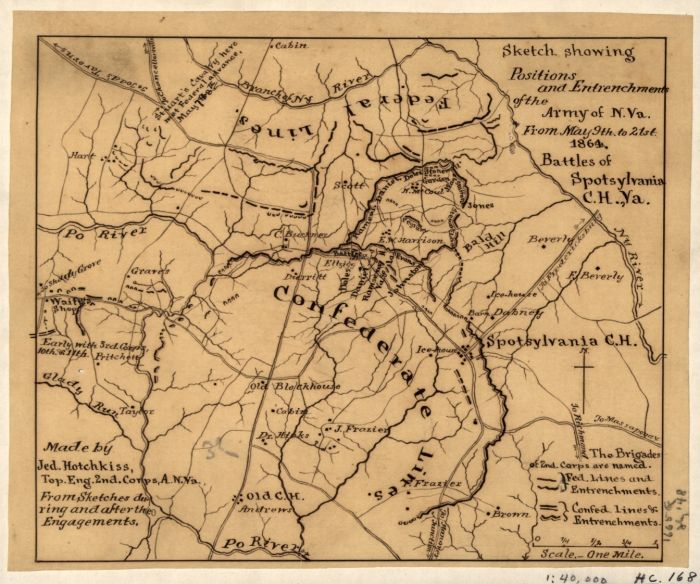 1864 Civil War map of Wilderness, Virginia  