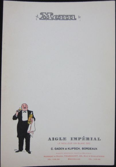 SEM Signed French AD Menu Aigle Imperial Wine Bordeaux  