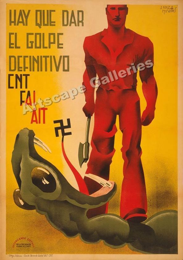 CNT FAI AIT   1930s Spanish Civil War Poster   24x34  