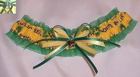 New Green John Deere Wedding Garter with Heart  