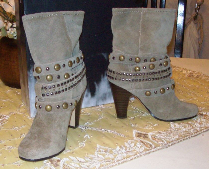 NEW DOLCE VITA DK BEIGE DECORAT SUEDE ANKLE BOOTS 6  