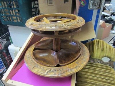 Monkey Pod Lazy Susan 2 Tier Vegetable Tray  