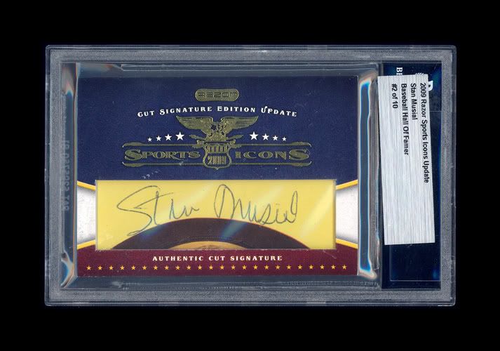 2009 RAZOR SPORTS ICONS STAN MUSIAL CUT AUTO AUTOGRAPH #2/10 CARDINALS 