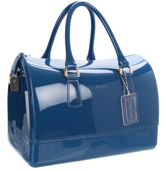 Furla Candy Anice Blue Jelly Satchel Bauletto bag w/ lock hang tag NWT 