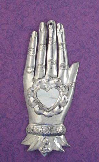 FANTASTIC HANDMADE SILVER (UNPAINTED) TIN PLATE HAMSA HAND OF FATIMA 