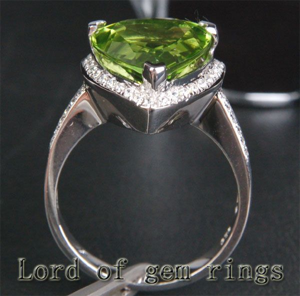 Unique 5.33CT PERIDOT & DIAMOND REAL 14K WHITE GOLD PAVE ENGAGEMENT 