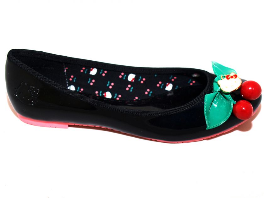 Womens Twenty10 Hello Kitty Cherry Cherries Black Vegan Flats 