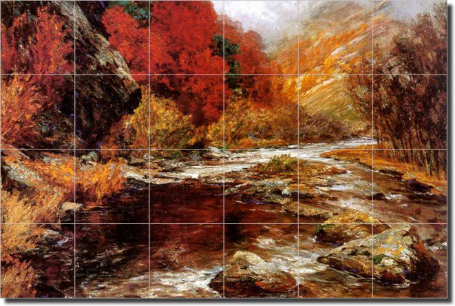 Mountain River Landscape Ceramic Tile Mural Backsplash  